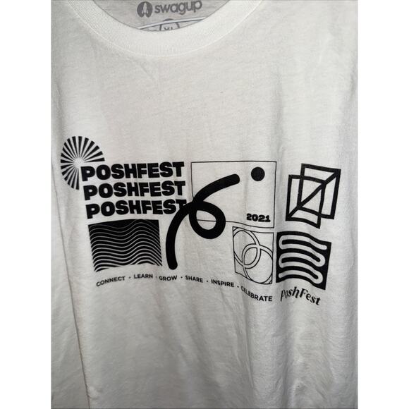 Poshmark 2021 XL Posh Fest Tee Shirt Short Sleeve White Black Swagup Real Thread - Picture 2 of 4